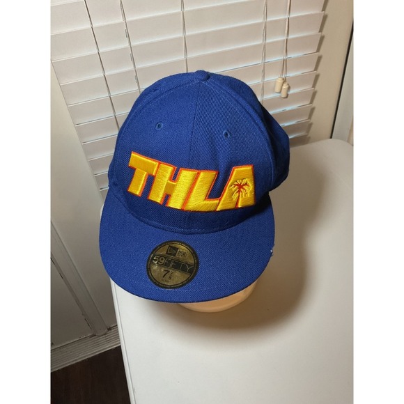 New Era THLA Fitted Hat Cap Palm Tree Blue Yellow Fitted Hat‎ Size 7 7/8 - Picture 1 of 9